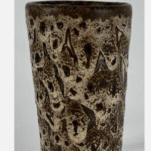 Pigeon Forge Pottery Dark Lava Cylinder Vase Signed Textured Slim 8" Tall